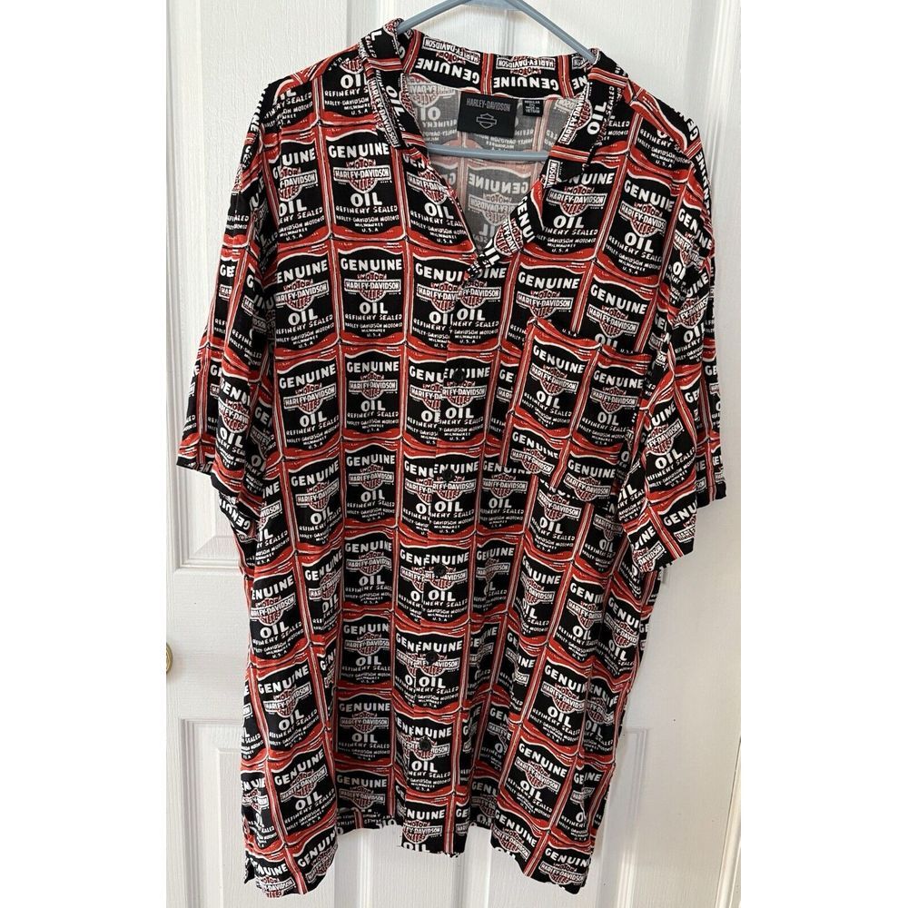 Harley‎ Davidson Celebration Oil Can Shirt 2XL Button Up Short Sleeve Shirt